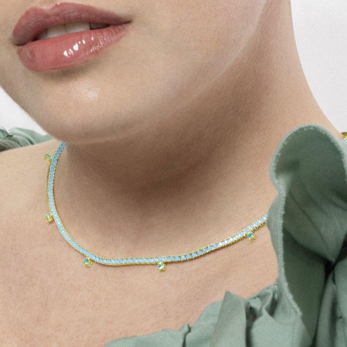 Collier Luxenter En Argent 925 Et Nano Turquoise Fini En or Jaune 18k - Nejad
