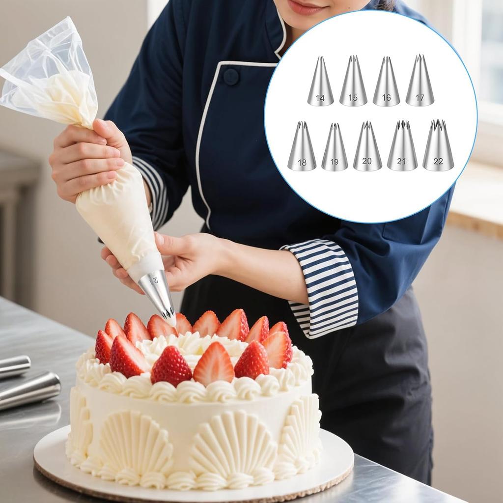 JIEYAO 9 Piece Stainless Steel Star Piping Tips Set, French Open Star Tube Frosting Nozzle Kit Pastry Decorating Tips for Cupcakes Cakes Cookies