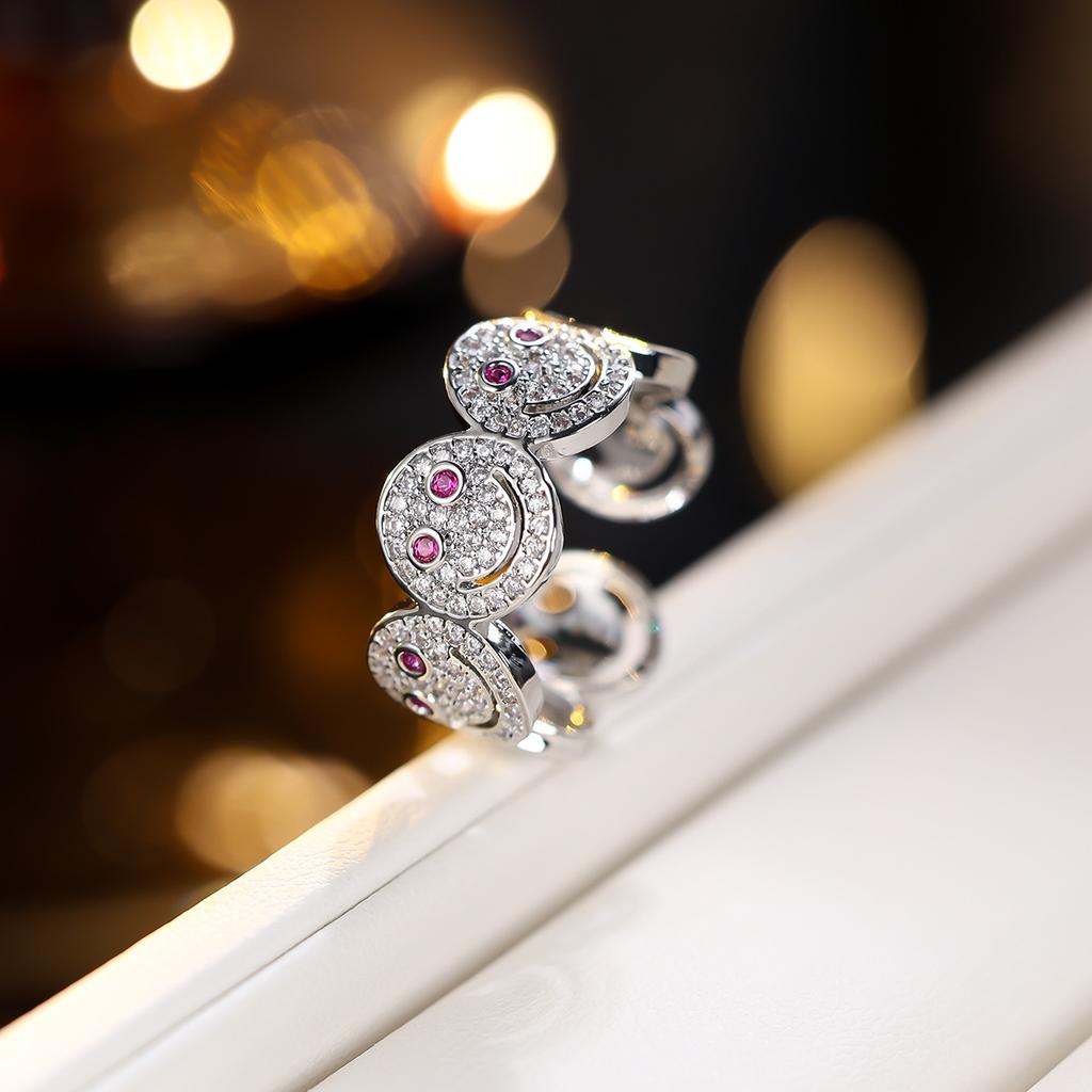 Women Smile Face Bracelet Ring Set Fashion Minimalist Zircon Jewelry Perfect For Party Gathering Wear