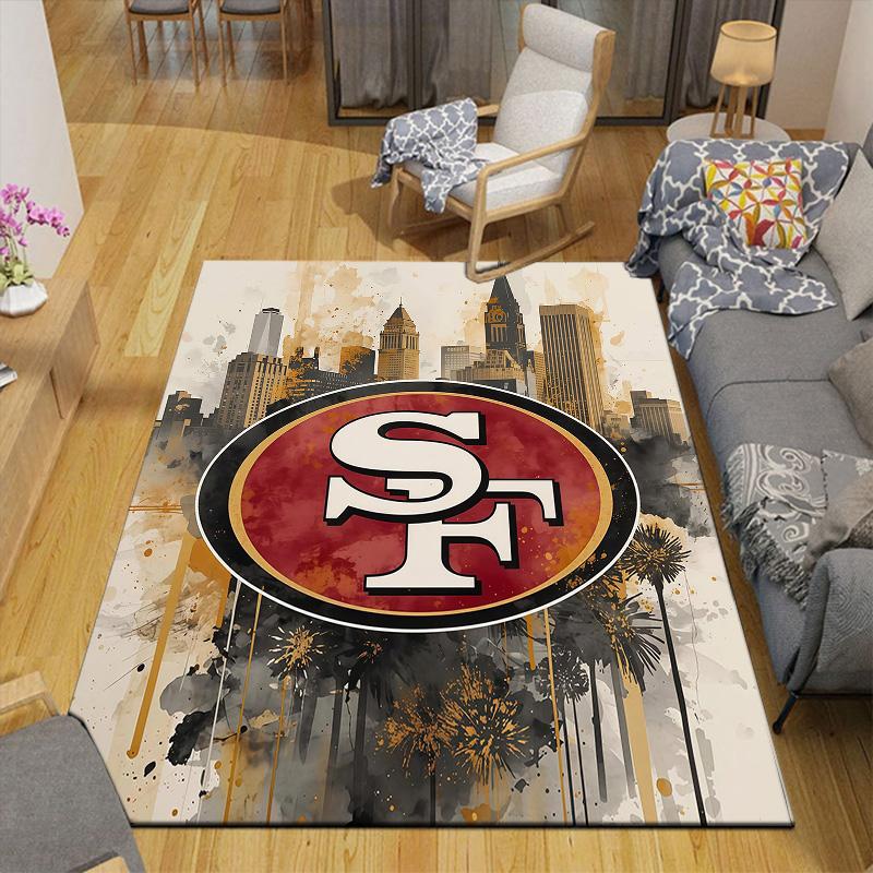 San Francisco 49ers2 Flanellmuster Quadratischer Teppich, Teppichläufer, Teppich für Wohnzimmer Schlafzimmer Sofa Spielzimmer Dekor, Rutschfeste Bodenmatte