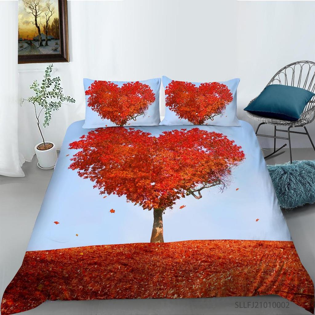 3D Maple Leaf Bedding Set Red Leaf Quilt Cover Pillow Case 2 or 3 Pieces Microfiber Fabric AU Extra Large Home Decoration