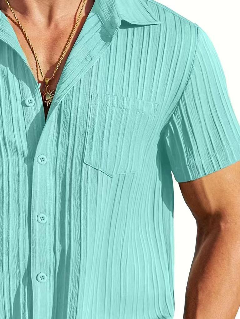 Men's Summer Trendy Solid Color Lapel Sports Casual Shirt