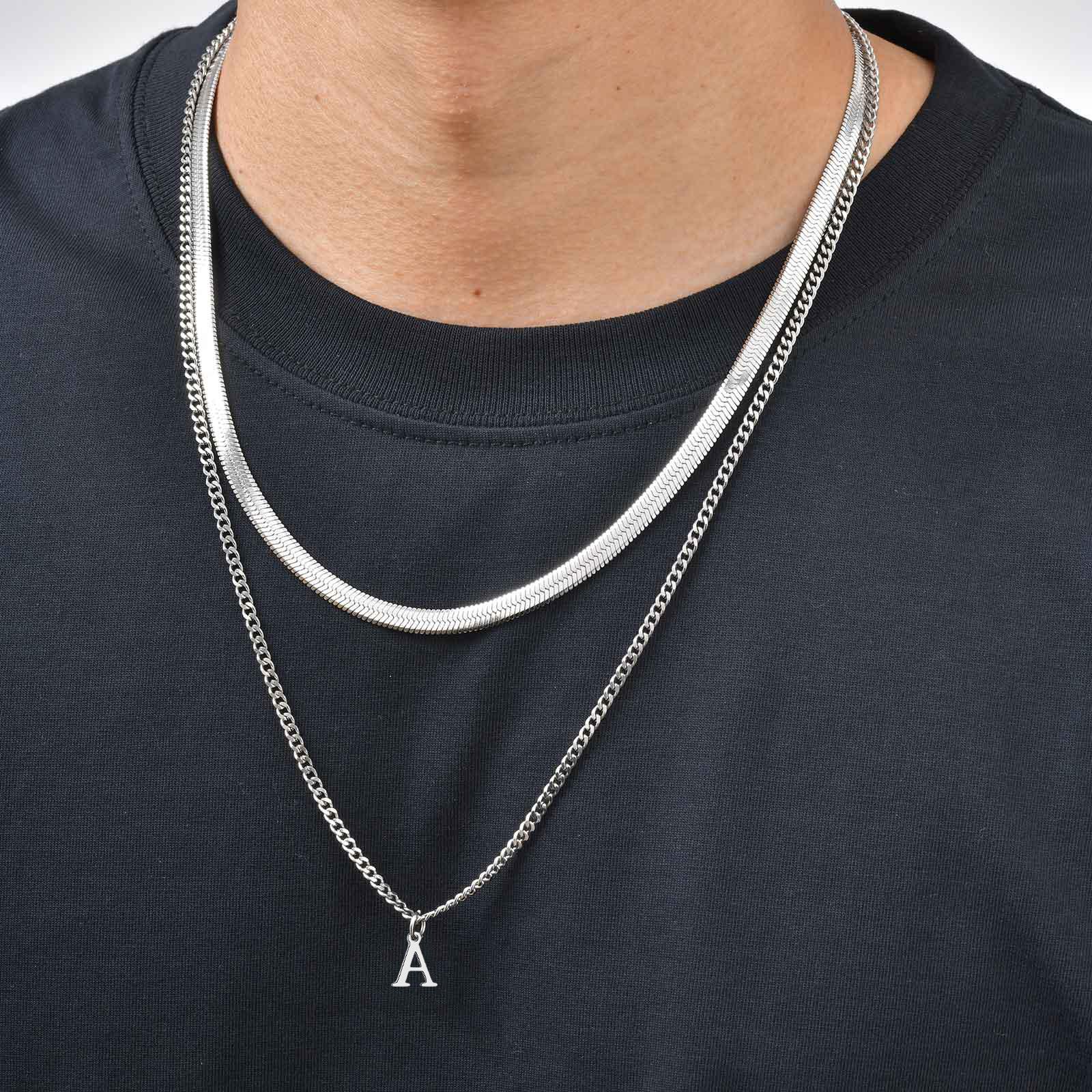 

Vnox 2pcs/set Men s Cuban Rope O-chain Link Chains Chokers Necklace Set, A-Z 26 Letters Pendant Necklaces, Jewelry Gifts for Him A