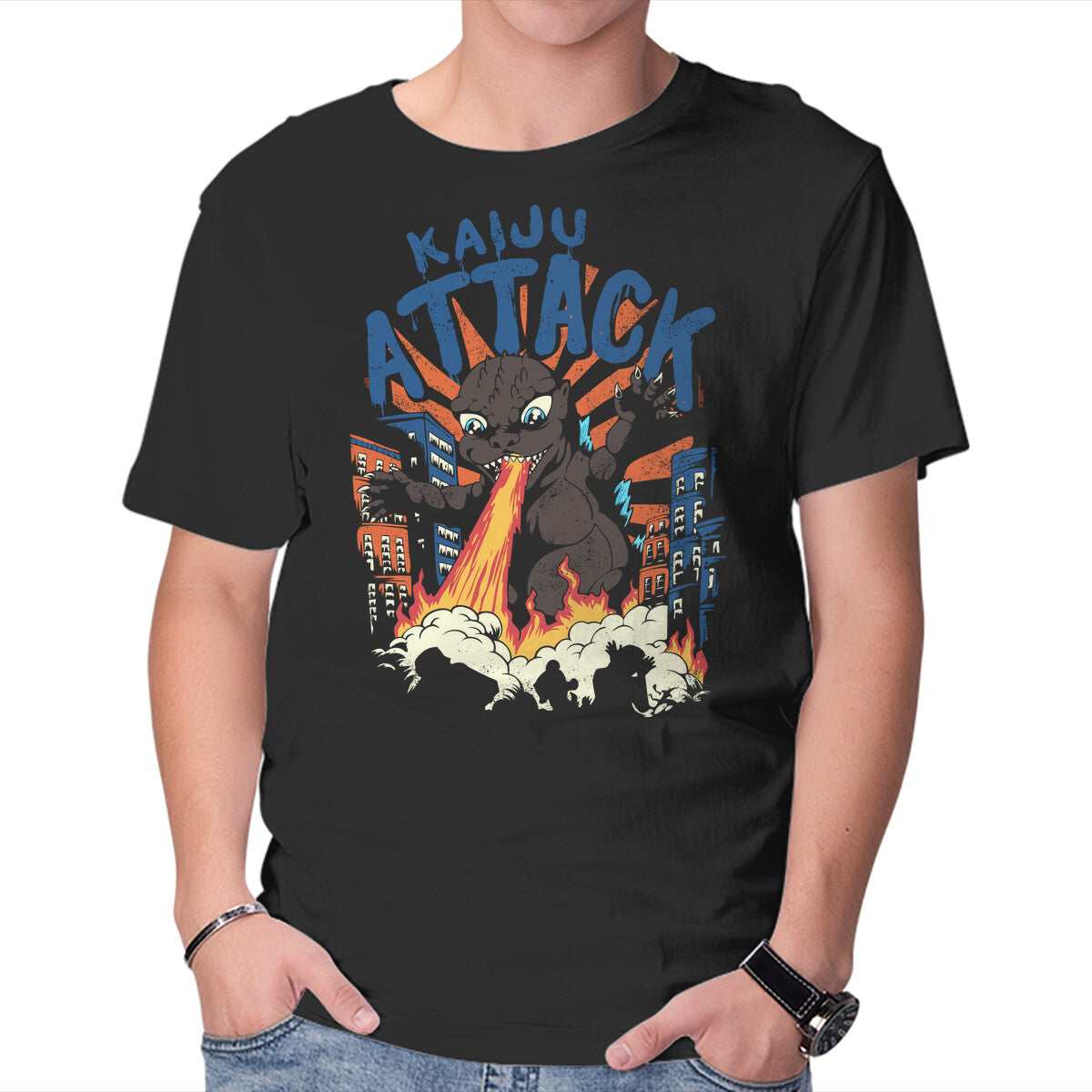 Unisex Crew Neck T-Shirt Kaiju Attack Graphic Short Sleeve Casual Tee M