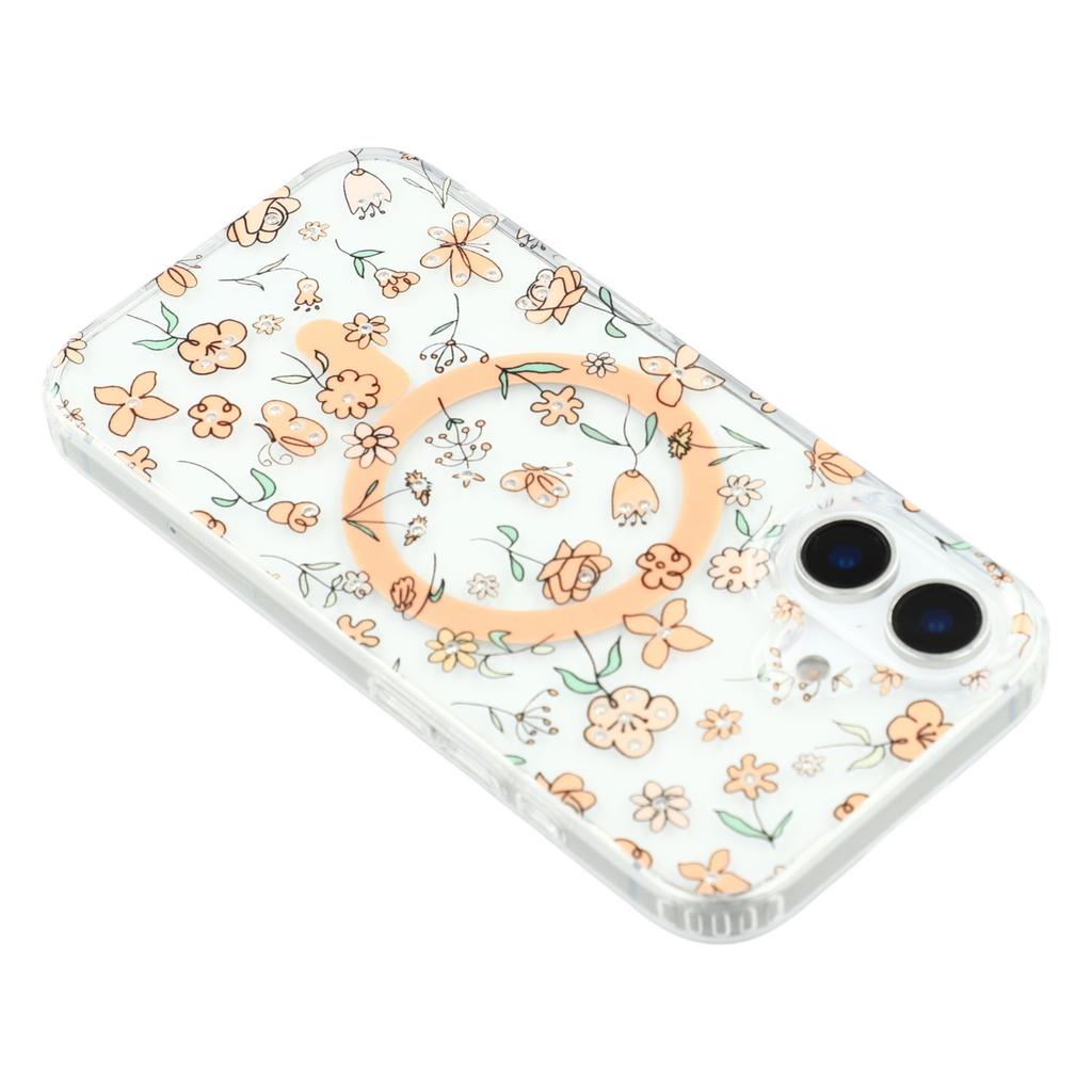 For iPhone 16 Case Compatible with MagSafe Laser Flower PC+TPU Clear Phone Cover