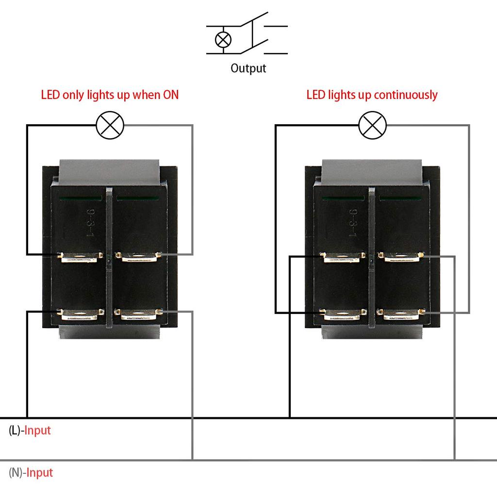 Heschen Rocker Switch ON-Off DPST 4 Terminals Red Light 16A 250VAC with Waterproof Cover