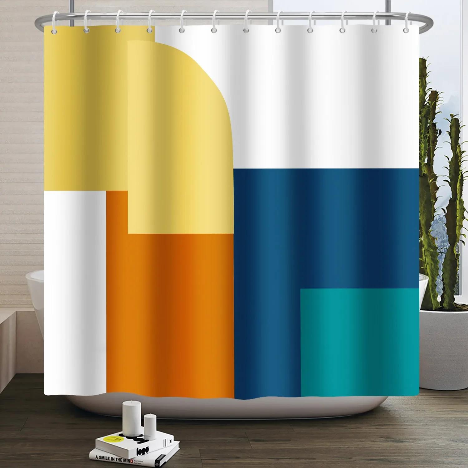 

Геометрическая линия Круглый Цветной блок Занавеска для душа Художественный стиль Простая Современная Полиэстеровая Занавеска для душа Украшение для ванной комнаты 200x180cm-78x70in