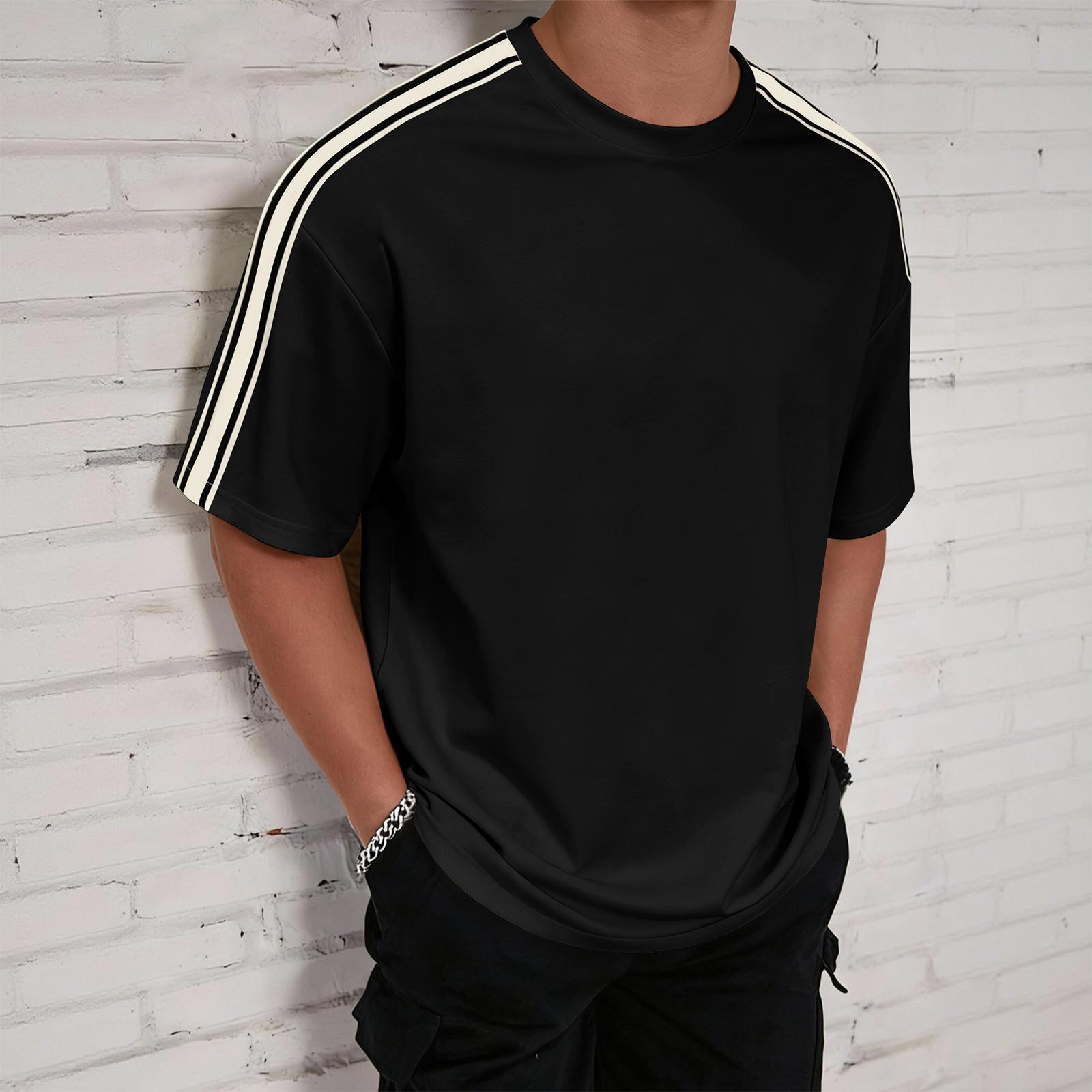 

Men s Round Neck Striped Short Sleeved Casual And Comfortable T-shirt XXXL