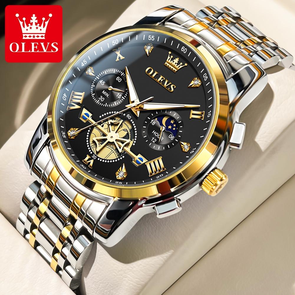 OLEVS 2856 Men's Quartz Watches Skeleton Flywheel Chronograph Classic Fashion TOP Brand Watch for Men Moon Phase Waterproof