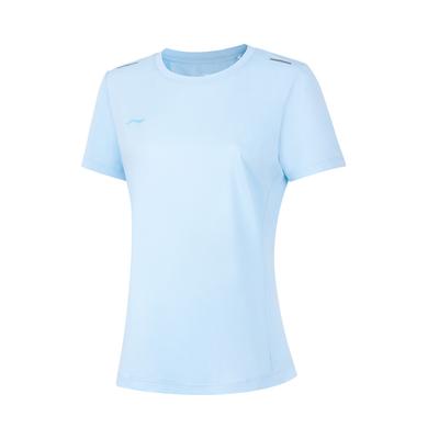 Li Ning Solid Color Round Neck Pullover Sports Short Sleeve T-Shirt Women Tops Sky-Blue ATSU552-8