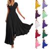 Robe d'été décontractée et tendance pour femme, en mousseline, à col en V, manches courtes, resserrée à la taille, avec fermeture éclair au dos