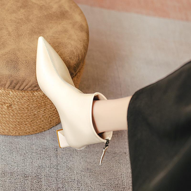 High-heeled Pointed Short Boots Women's Spring and Autumn Single Boots 2025 New Thick-heeled Thin Boots Rear Zipper Medium Tube Fashion Boots