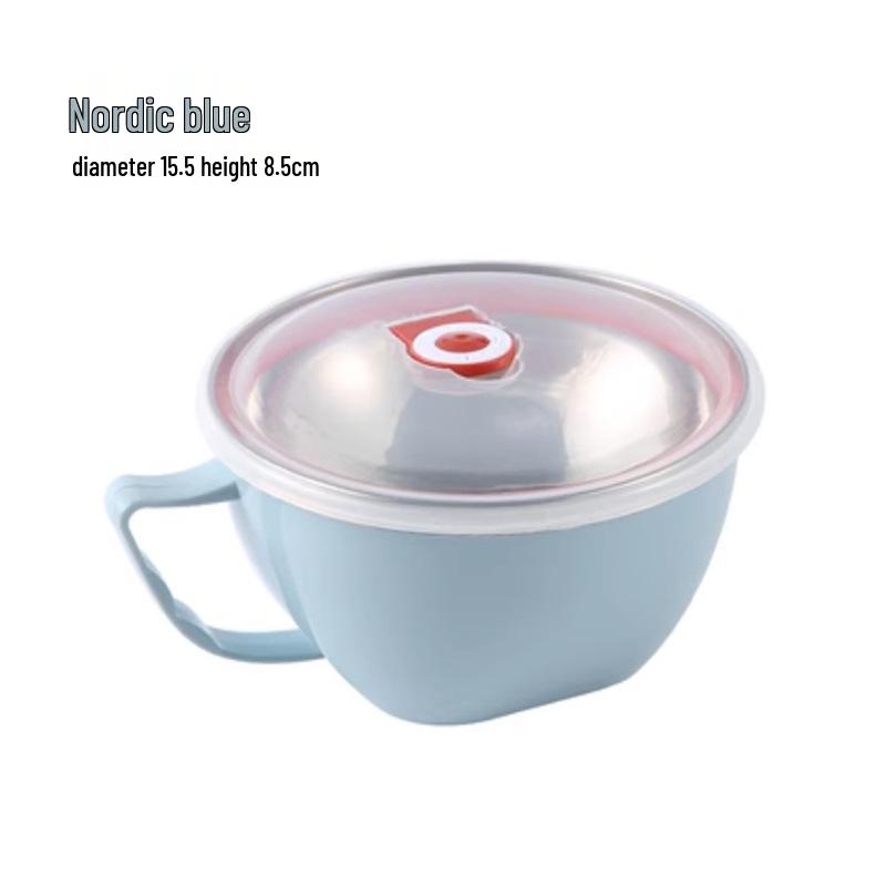 

Миска для лапши быстрого приготовления из нержавеющей стали с крышкой - Большая вместимость, Идеально подходит для использования в общежитии и студентами.