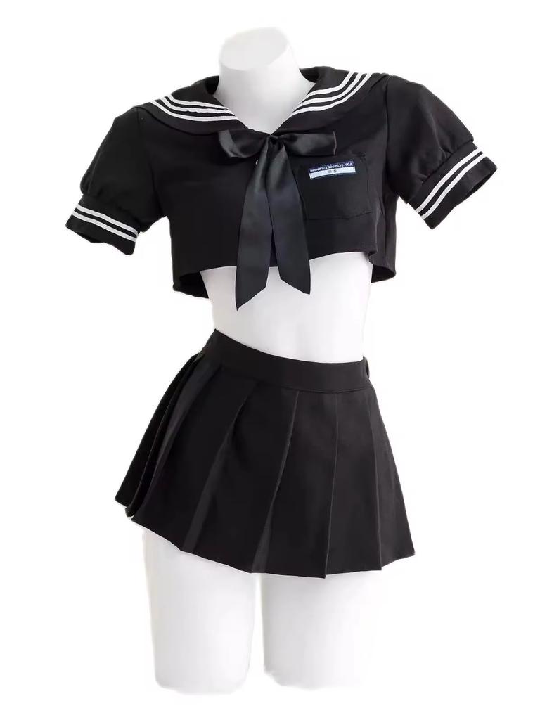 2024 New Japanese Anime School Girl Cosplay Student Sailor JK Uniform Skirt Sets Sweet Short Sleeve Crop Tops Navy Lingerie Set