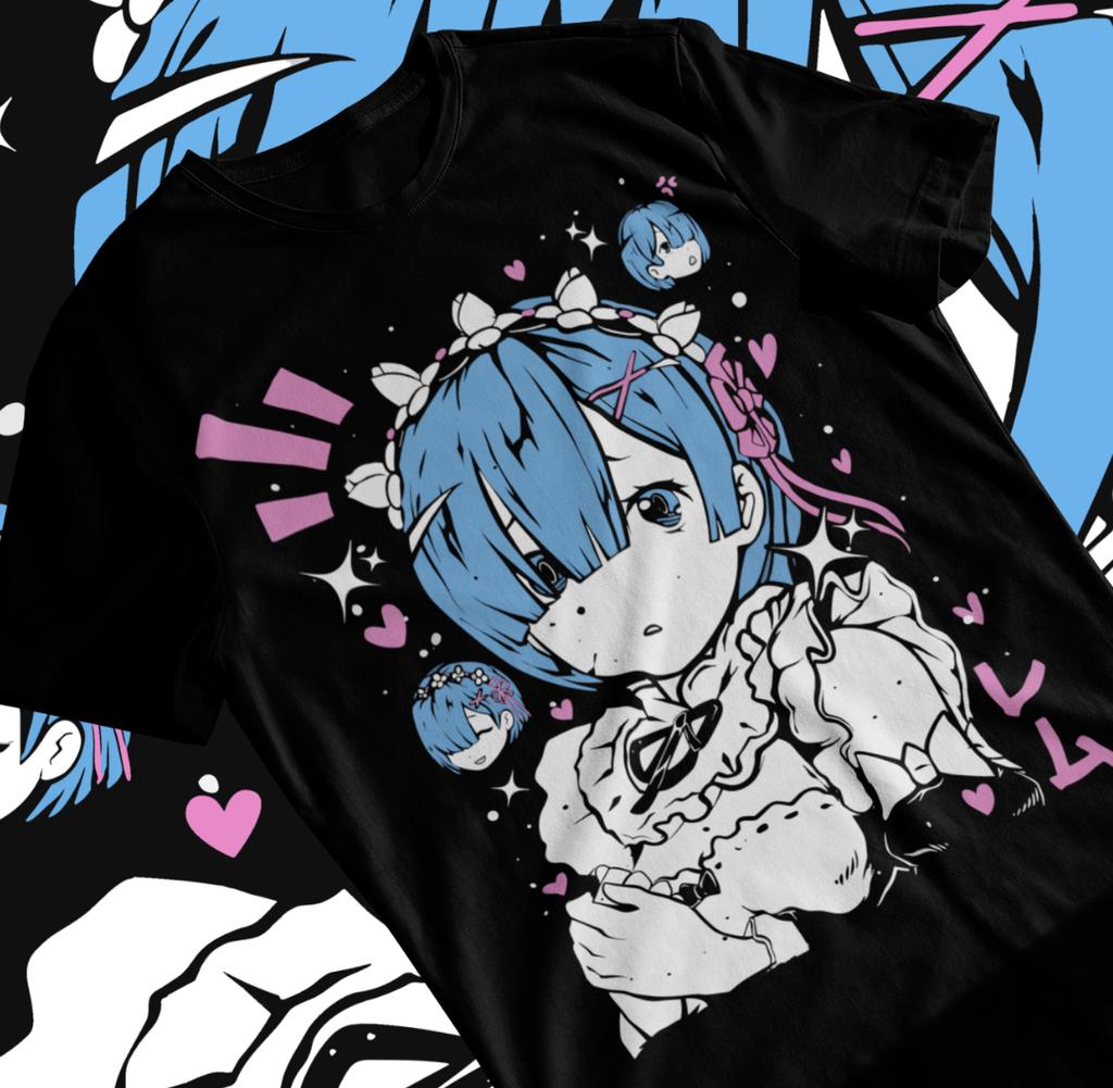 Rem Re Zero T-Shirt,Niedliche Re Zero Ram,Subaru,Japanischer Manga Grafik Soft Tee