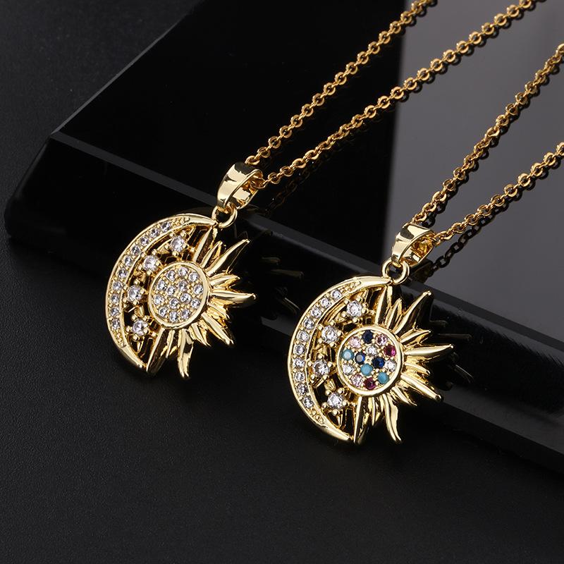 Stainless Steel Micro Paved Sun Moon Pendant Necklace Fashion Light Luxury Cubic Zircon Collar Chain for Women Wedding Jewelry