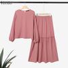 ZANZEA Blouse à manches longues pour femmes et jupes longues Ensembles décontractés deux pièces