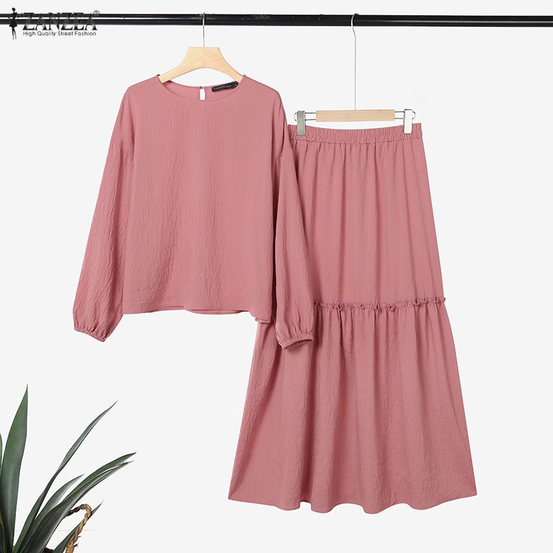 ZANZEA Blouse à manches longues pour femmes et jupes longues Ensembles décontractés deux pièces