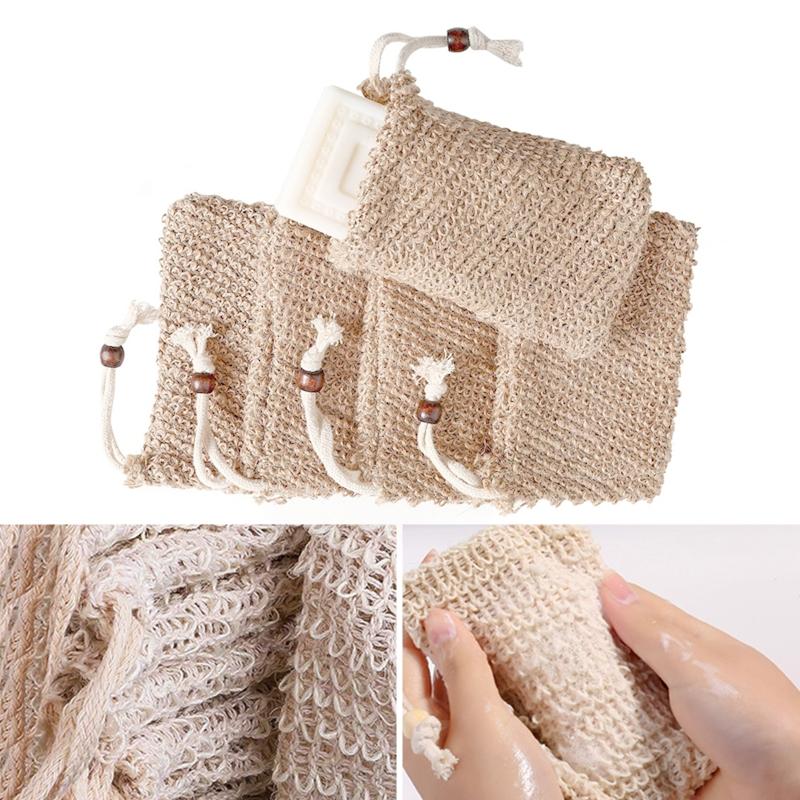 10pcs Exfoliating Soap Bag Natural Sisal Soap Saver Pouch Bag for Shower Reusable Bath Soap Bags with Drawstring Bubble