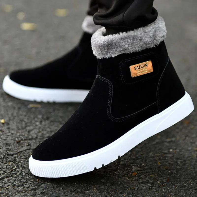 Fashion Winter Warm Men Boots Leather Shoes Men Winter Snow Boots High-top Men's Casual Shoes With Fur Plus Size Velvet Ankle Boots Male