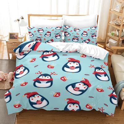 Ensemble Housse de Couette Pingouins Antarctiques Pour Fille Garçon Animaux Mignons Polyester Housse de Couette Impression Noir Blanc Couvre-lit Taille King