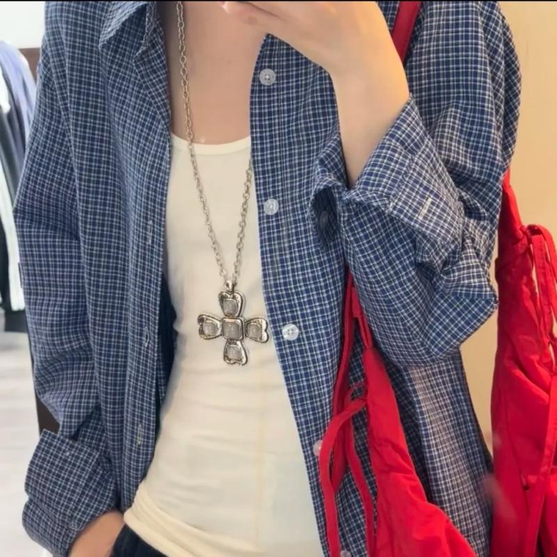 Colier Pandantiv Cruce Metalică Rășină Galbenă Transparentă Stil Retro Lanț Gât Pentru Femei Bărbați Cuplu