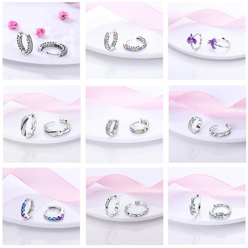 Brincos de argola de prata 925 para mulheres, brilhantes, pavê, cz, joias finas de luxo, brinco