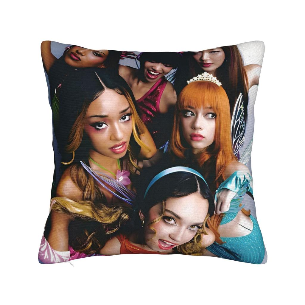 Katseye Kpop Style Square Pillow Cases Cushion Cover Vintage Zippered Decorative Throw Pillow Case Cover For Home 45X45Cm