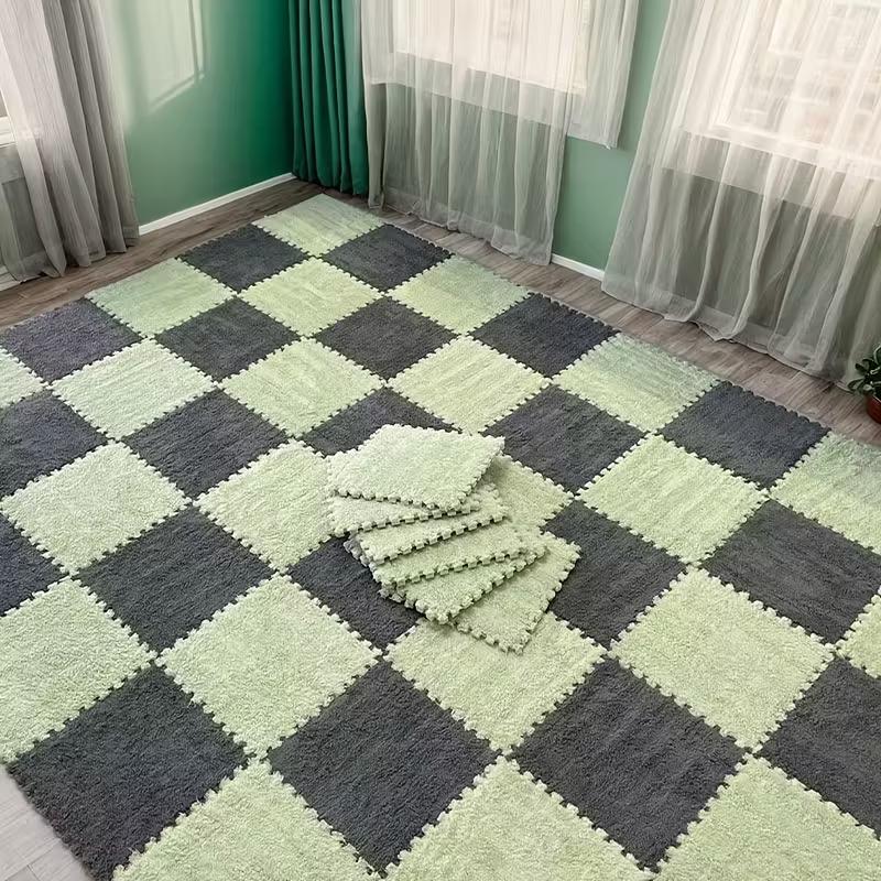 30x30cm EVA Foam Plush Interlocking Floor Mat Soft Carpet Tiles Play Mat Non-Slip Puzzle Rug for Home Living Room