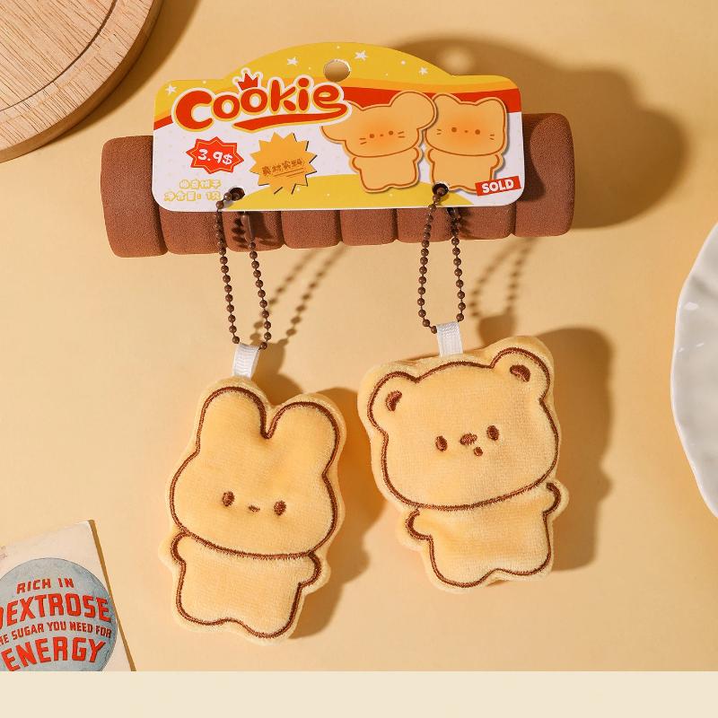 1/2Pcs Cute Cartoon Simulation Biscuit Bear Plush Pendant Keychain Kawaii Stuffed Doll Backpack Pendant Decorative Accessories