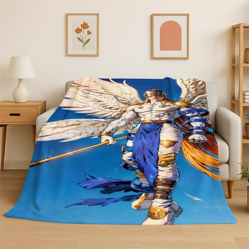 Digimon Adventure Angewomon Agumon Cartone Animato Coperta in Flanella Morbida Calda Coperta Plaid per Camera da Letto Soggiorno Letto Viaggio Picnic