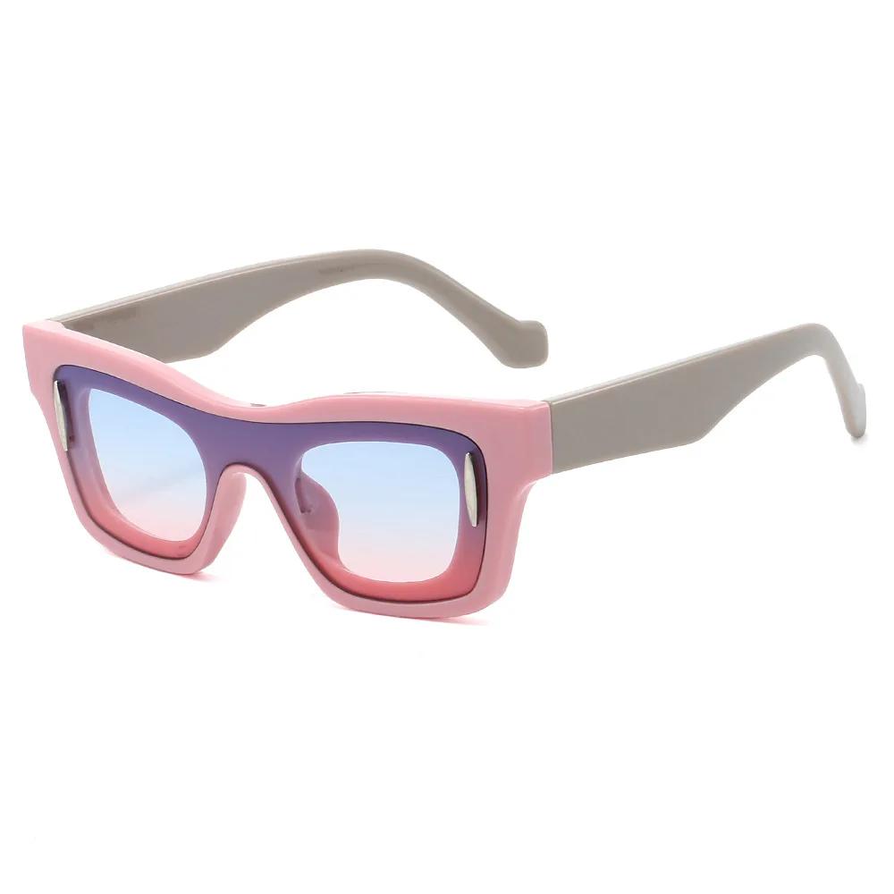 European American Retro Square Sunglasses Personalized Thick Frame Unisex Classic Splicing Color Trendy Glasses