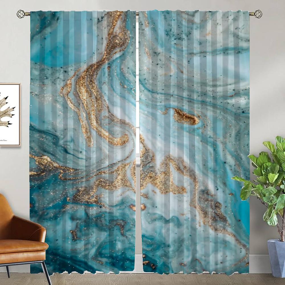 Marbling Curtains for Living Room Curtain Shades Home Interior Curtains 2 Pieces Halloween Decoration Tulle for Bedroom Kitchen