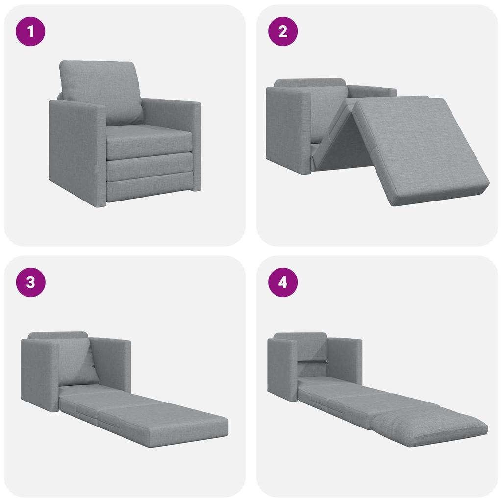 Sleeper Sofa 60 Cm Light Grey Fabric