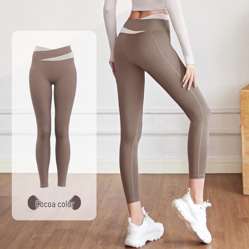 Damen Frühling Colorblock Yoga Set - Nude Feeling Enges Top & Langarm, Brustpolster, Modehose zum Laufen und für Fitness