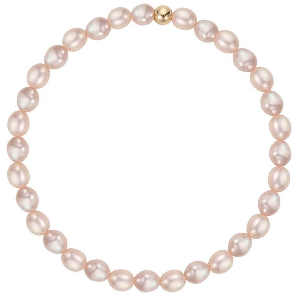 Super delicate, soft-toned orange, pink, and purple natural freshwater pearl bracelet with a small, bead-like design, elastic, and minimalist style