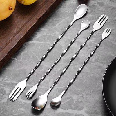 Cuillère à cocktail double extrémité à long manche en acier inoxydable 304