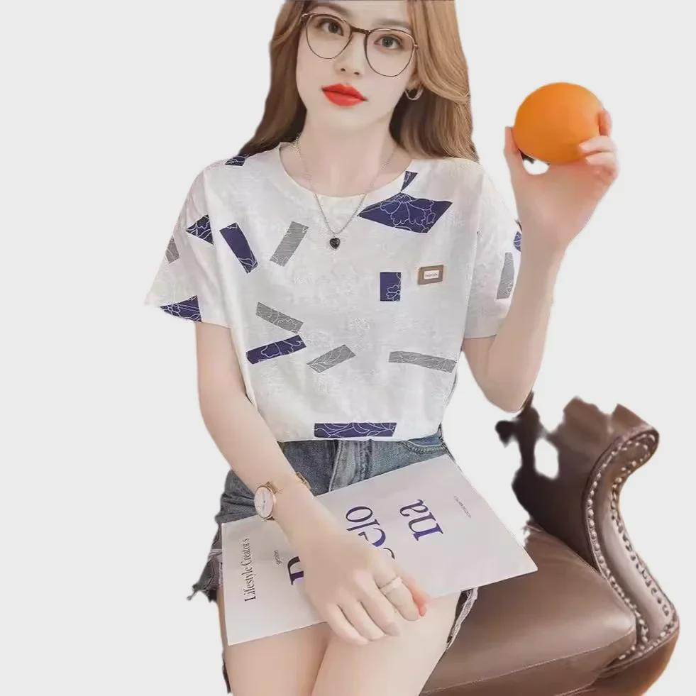 Women's White Half-Sleeve Loose T-Shirt, New 2024 Korean Style Summer Top