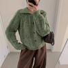 Retro Lapel Twist Knitted Cardigan Women's Clothing Autumn and Winter New Soft Waxy Loose Lazy Sweater Jacket