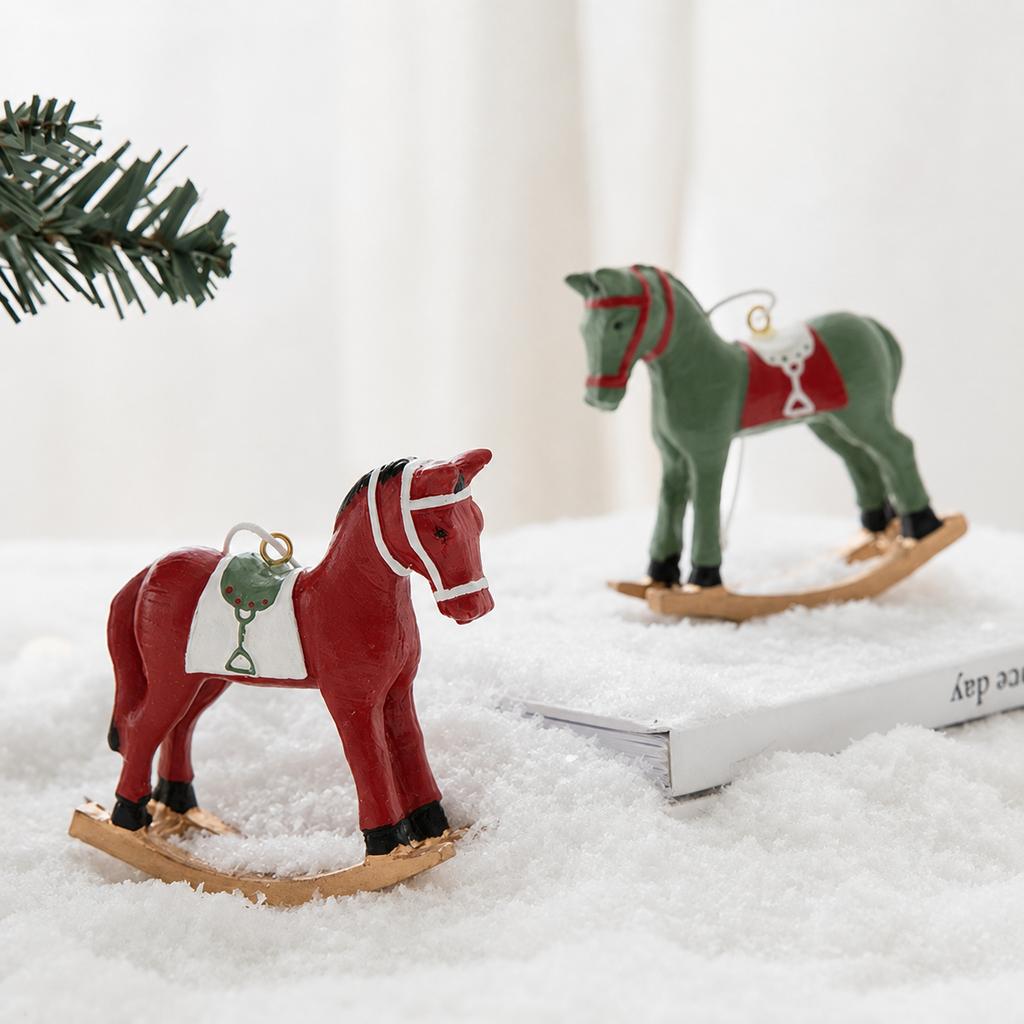 Vintage Ornament Reusable Rocking Horse Pendant Holiday Hanging Decoration Retro Resin Christmas Ornament For Fireplace Desktop