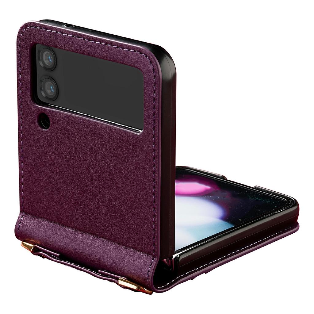 LC.IMEEKE L1 for Samsung Galaxy Z Flip4 5G Case Leather+PC Phone Cover with Straps Card Slots