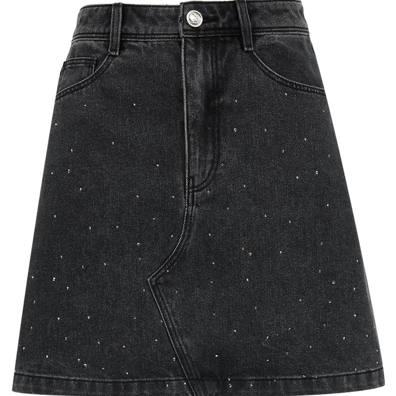 ONLY 2025 Spring Heavy Embellished A-Line High Waist Short Denim Skirt S
