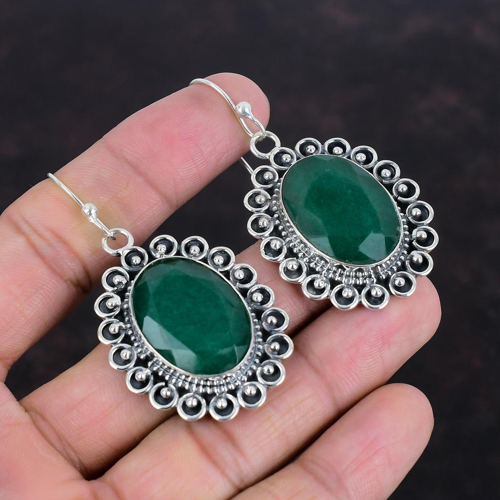 Faceted Zambian Emerald Earring 925 Sterling Silver Earrings Unique Design Jewelry Original Gemstone Earrings Gifts For Her Handmade Jewelry