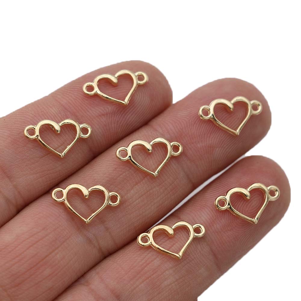 40Pcs Silver Plated Heart Charm Connectors For Jewelry Making Bracelet Diy Craft Accessories15X8Mm