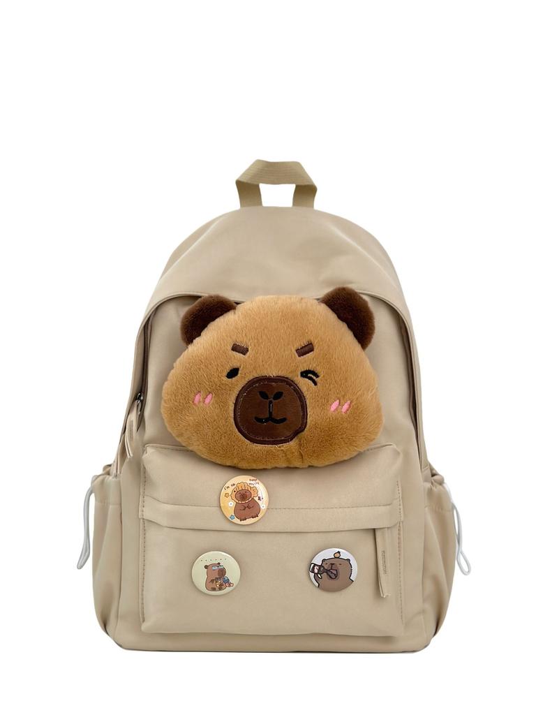 School bag cute plush backpack for girls, middle and high school cartoon campus backpack, new large-capacity simple commuting backpack