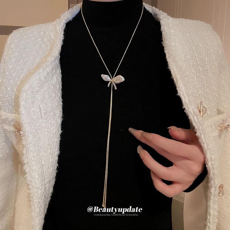 Simple Design Sweater Necklace Women's High-end Long Necklace Niche Temperament Double-layer Sweater Chain Jewelry