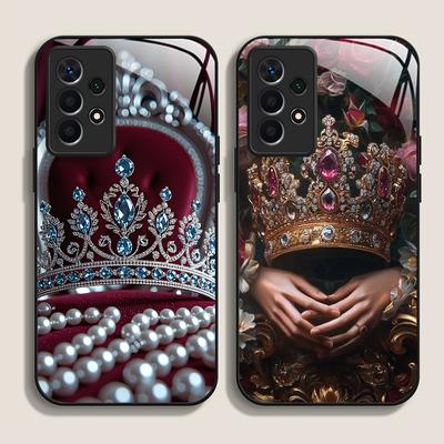 Luxury Crown Jewelry Flower Pattern Tempered Glass Phone Case for Samsung Galaxy A56 A55 A54 A53 A52 A36 A14 A15 Anti-drop Cover
