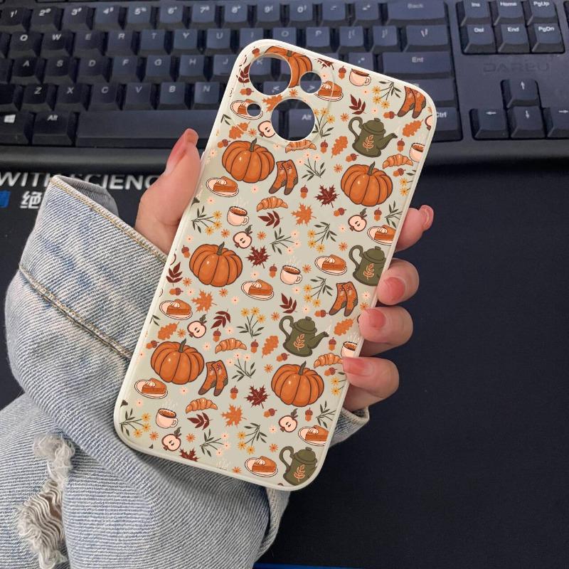 Leaf Pattern Graphic Phone Case for IPhone 16 15 14 13 12 11 X XR 17 8 7 Plus Pro Max Autumn Pumpkin leaves Fall silcone Cover