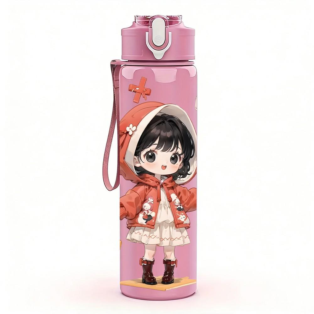 1PC Red Hood Little Girl Winter Style Pattern 750ml Color Plastic Sports Water Bottle Leakproof Flip Straw Lid Suitable for Sports Office Home Use