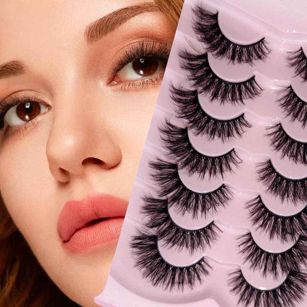 European & American Style 7 Pairs Fluffy High-Imitation Mink Fur False Eyelashes - Natural, Curled, Thick